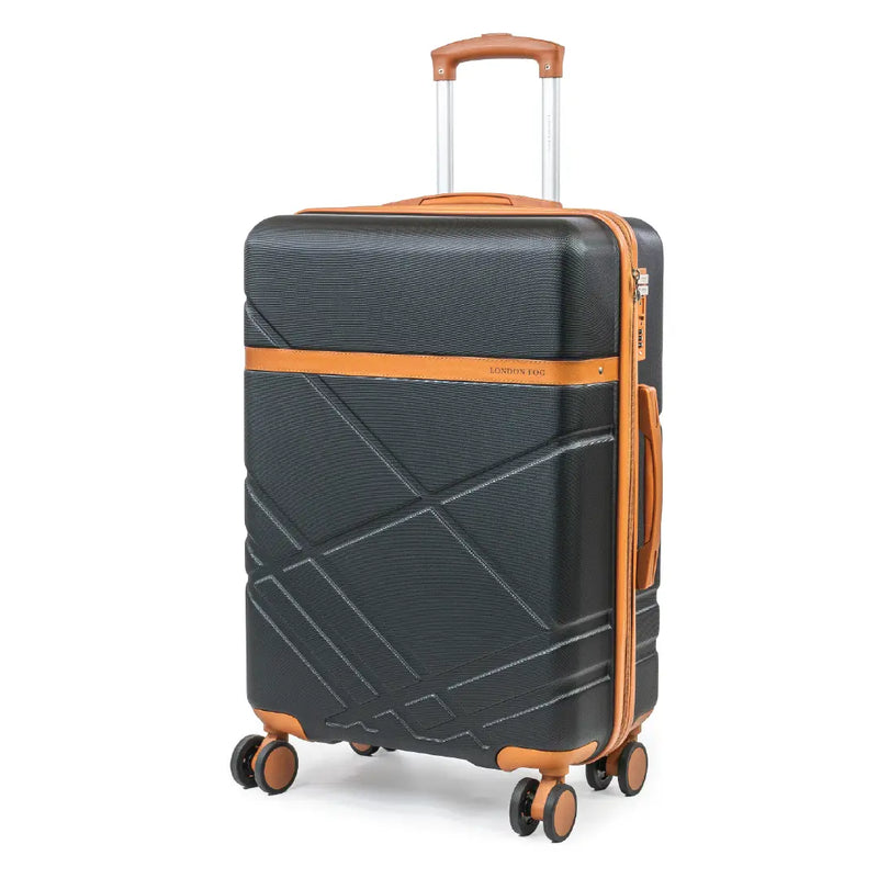 Black suitcase with orange accents on a white background