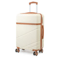 Beige suitcase with brown accents on a white background