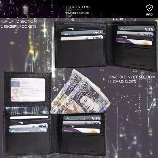 London Fog LFW003 Waterloo - 11CC Bi fold Wallet with Flip-Up I.D Product features
