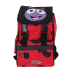 Red backpack with a ladybug design on a white background
